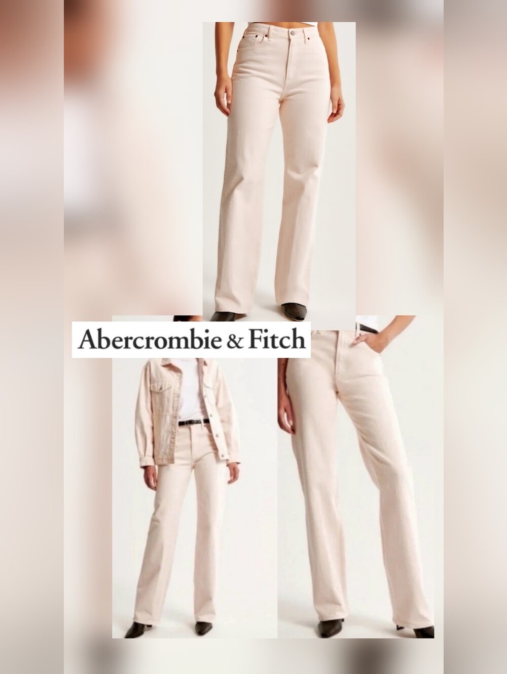 Abercrombie & Fitch 90s Relaxed High-Rise Wide-Leg Pants in Pale Pink Sz 16S